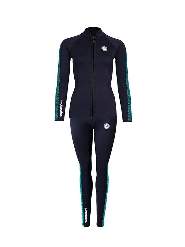 Two Bare Feet Womens Silicone Print Series 2.5mm Wetsuit Jacket & Pants Set (Black/Mint) 3 Two Bare Feet Womens Silicone Print Series 2.5mm Wetsuit Jacket & Pants Set (Black/Mint)