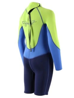 Two Bare Feet Squadron 3/2mm Short Leg Spring Junior Wetsuit (Lime/Blue/Blue) -Dive Master Shop 1c8a1424