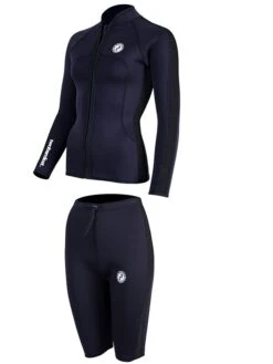 Two Bare Feet Womens Silicone Print Series 2.5mm Wetsuit Jacket & Shorts Set (Black) -Dive Master Shop 3 29 1