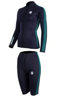 Two Bare Feet Womens Silicone Print Series 2.5mm Wetsuit Jacket & Shorts Set (Black/Mint) 12 Two Bare Feet Womens Silicone Print Series 2.5mm Wetsuit Jacket & Shorts Set (Black/Mint) -Dive Master Shop 3 30