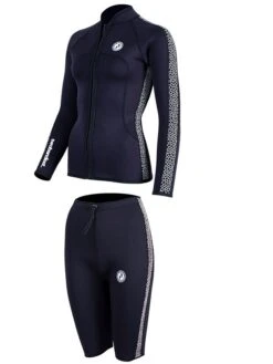 Two Bare Feet Womens Silicone Print Series 2.5mm Wetsuit Jacket & Shorts Set (Black/White) -Dive Master Shop 3 31