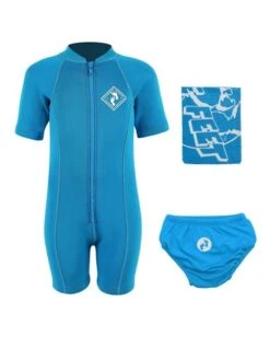 Deluxe Baby Swim Kit - Aquatica Wetsuit + Swim Nappy + Towel (Aqua)
