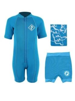 Deluxe Baby Swim Kit - Aquatica Wetsuit + Nappy Shorts + Towel (Aqua)