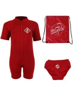 Deluxe Baby Swim Kit - Aquatica Wetsuit + Swim Nappy + Bag (Red)
