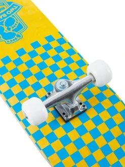 TBF Boarding Co Complete Double Kick Skateboard Checkmate (Yellow / Blue) -Dive Master Shop checkmate blue yellow 3