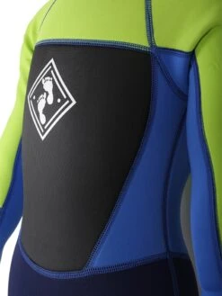 Two Bare Feet Squadron 3/2mm Short Leg Spring Junior Wetsuit (Lime/Blue/Blue) -Dive Master Shop green blue navy detail