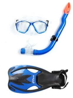 Two Bare Feet Childrens PVC Mask Snorkel Fins 3 Piece Set (Blue)