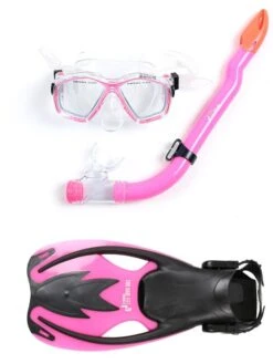 Two Bare Feet Childrens PVC Mask Snorkel Fins 3 Piece Set (Pink)