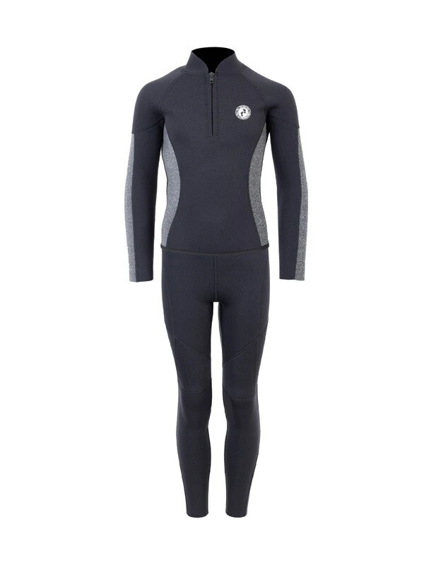 Two Bare Feet Junior Perspective Half Zip 2.5mm Wetsuit Jacket And Pants Set (Black/Grey)