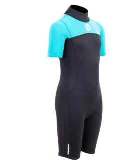Two Bare Feet Thunderclap 2.5mm Junior Shorty Wetsuit (Aqua / Black) -Dive Master Shop kids thunderclap shorty wetsuit aqua 8