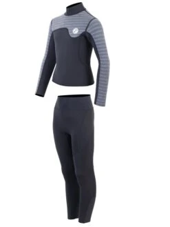 Two Bare Feet Junior Aspect Fleece Lined Zipless Thermal 2.5mm Superstretch Wetsuit Top & Pants Set (Black/Grey Stripes) -Dive Master Shop klfm2g l