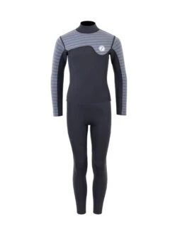 Two Bare Feet Junior Aspect Fleece Lined Zipless Thermal 2.5mm Superstretch Wetsuit Top & Pants Set (Black/Grey Stripes)