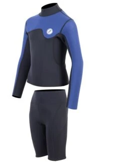 Two Bare Feet Junior Aspect Fleece Lined Zipless Thermal 2.5mm Superstretch Wetsuit Top & Shorts Set (Black/Blue) -Dive Master Shop kqw6ct v