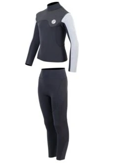Two Bare Feet Junior Aspect Fleece Lined Zipless Thermal 2.5mm Superstretch Wetsuit Top & Pants Set (Black/Grey/Grey) -Dive Master Shop ky41ji 0 1