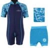 Deluxe Baby Swim Kit - Patterned Lycra Arm Wetsuit + Nappy Shorts + Towel (Aqua) 1 Deluxe Baby Swim Kit - Patterned Lycra Arm Wetsuit + Nappy Shorts + Towel (Aqua) -Dive Master Shop lycra arm aqua 5 1