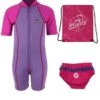 Deluxe Baby Swim Kit - Lycra Arm Wetsuit + Swim Nappy + Bag (Raspberry) -Dive Master Shop lycra arm raspberry 3