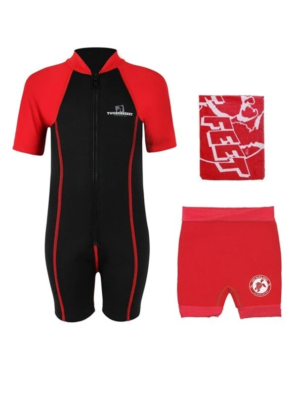 Deluxe Baby Swim Kit - Lycra Arm Wetsuit + Nappy Shorts + Towel (Red) 3 Deluxe Baby Swim Kit - Lycra Arm Wetsuit + Nappy Shorts + Towel (Red)