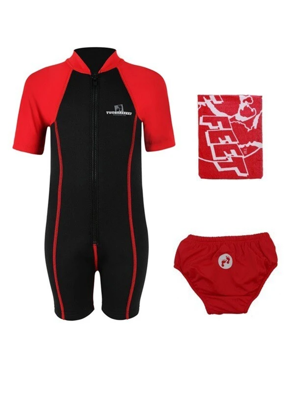 Deluxe Baby Swim Kit - Lycra Arm Wetsuit + Swim Nappy + Towel (Red) 3 Deluxe Baby Swim Kit - Lycra Arm Wetsuit + Swim Nappy + Towel (Red)