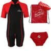 Premier Baby Swim Kit - Lycra Arm Wetsuit + Swim Nappy + Towel + Bag (Red) -Dive Master Shop lycra arm red 9