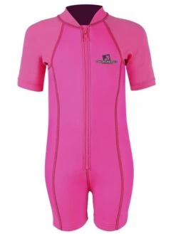 Deluxe Baby Swim Kit - Lycra Arm Wetsuit + Nappy Shorts + Bag (Pink) -Dive Master Shop lycra armed baby pink front 3