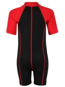 Essentials Baby Swim Kit - Lycra Arm Wetsuit + Swim Nappy (Red) -Dive Master Shop lycra armed baby red.black back 1