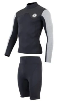 Two Bare Feet Mens Aspect Fleece Lined Zipless Thermal 2.5mm Superstretch Wetsuit Top & Shorts Set (Black/Grey/Grey) -Dive Master Shop m0v21b b