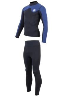 Two Bare Feet Mens Aspect Fleece Lined Zipless Thermal 2.5mm Superstretch Wetsuit Top & Pants Set (Black/Blue) -Dive Master Shop m165yc c