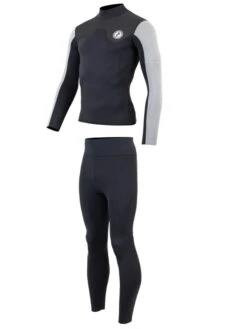 Two Bare Feet Mens Aspect Fleece Lined Zipless Thermal 2.5mm Superstretch Wetsuit Top & Pants Set (Black/Grey/Grey) -Dive Master Shop m8y1oz w