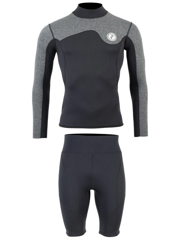Two Bare Feet Mens Aspect Back Zip 2.5mm Wetsuit Jacket & Shorts Set (Black/Grey) - Image 2