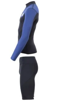 Two Bare Feet Mens Aspect Fleece Lined Zipless Thermal 2.5mm Superstretch Wetsuit Top & Shorts Set (Black/Blue) -Dive Master Shop mwo9tp s