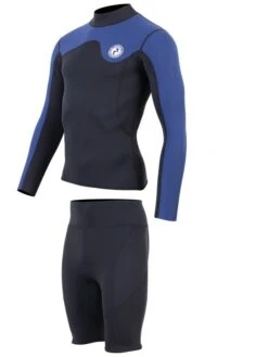 Two Bare Feet Mens Aspect Fleece Lined Zipless Thermal 2.5mm Superstretch Wetsuit Top & Shorts Set (Black/Blue) -Dive Master Shop mwo9tp z