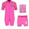 Deluxe Baby Swim Kit - Patterned Lycra Arm Wetsuit + Nappy Shorts + Towel (Pink) -Dive Master Shop patterend lycra arm pink 4