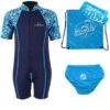Premier Baby Swim Kit - Patterned Lycra Arm Wetsuit + Swim Nappy + Towel + Bag (Aqua) -Dive Master Shop patterned lycra arm blue2