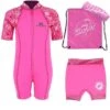 Premier Baby Swim Kit - Patterned Lycra Arm Wetsuit + Nappy Shorts + Towel + Bag (Pink) -Dive Master Shop patterned lycra arm pink4