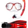PVC Mask Snorkel & F52 Fins 3pc Set (Red) -Dive Master Shop pvc mask snorkel f52 fins 3pc set red