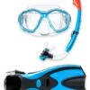 Two Bare Feet Adult PVC Mask, Snorkel & F70 Fins 3 Piece Set (Aqua)