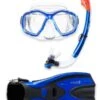 Two Bare Feet Adult PVC Mask, Snorkel & F70 Fins 3 Piece Set (Blue) -Dive Master Shop pvc mask snorkel f70 fins 3pc set blue