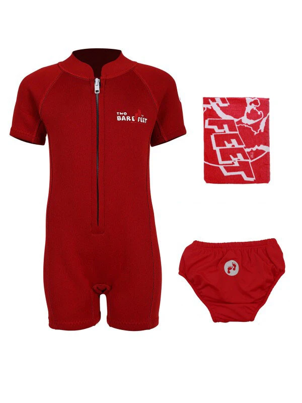 Deluxe Baby Swim Kit - Classic Wetsuit + Swim Nappy + Towel (Red) 3 Deluxe Baby Swim Kit - Classic Wetsuit + Swim Nappy + Towel (Red)