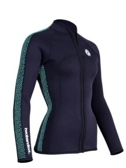 Two Bare Feet Womens Silicone Print Series Full Zip 2.5mm Wetsuit Jacket (Black/Mint) -Dive Master Shop silicone series jacket mint 8