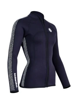 Two Bare Feet Womens Silicone Print Series Full Zip 2.5mm Wetsuit Jacket (Black/White) -Dive Master Shop silicone series jacket white 8