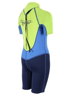 Two Bare Feet Squadron 3/2mm Junior Shorty Wetsuit (Lime/Blue/Blue) -Dive Master Shop squadron kids short arms short legs green blue navy 6