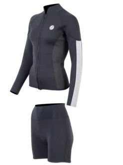 Two Bare Feet Unisex Perspective Full Zip 2.5mm Wetsuit Jacket & Hotpants Set (Black/Grey/Grey) -Dive Master Shop ucdcww i