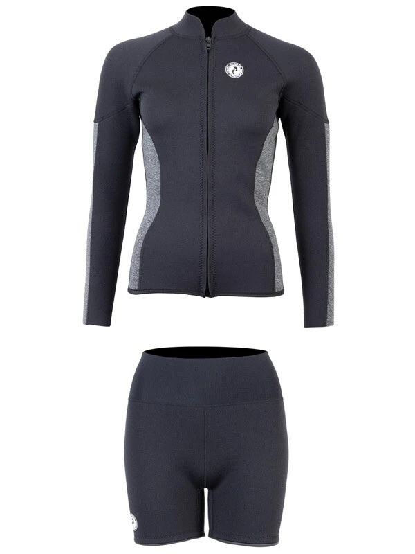 Two Bare Feet Unisex Perspective Full Zip 2.5mm Wetsuit Jacket & Hotpants Set (Black/Grey) 4 Two Bare Feet Unisex Perspective Full Zip 2.5mm Wetsuit Jacket & Hotpants Set (Black/Grey) - Image 2