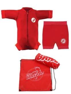 Premier Baby Swim Kit - Newborn Wetsuit + Nappy Shorts + Towel + Bag (Red)