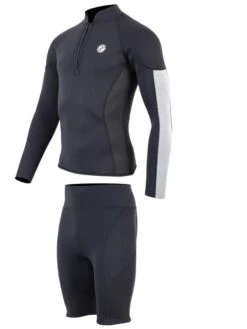 Two Bare Feet Perspective Half Zip 2.5mm Wetsuit Jacket & Shorts Set (Black/Grey/Grey) -Dive Master Shop up8u54 0