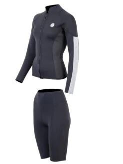 Two Bare Feet Unisex Perspective Full Zip 2.5mm Wetsuit Jacket & Shorts Set (Black/Grey/Grey) -Dive Master Shop utin8f s 1