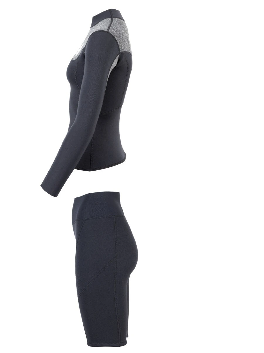 Two Bare Feet Womens Aspect Fleece Lined Zipless Thermal 2.5mm Superstretch Wetsuit Top & Shorts Set (Black/Grey) 6 Two Bare Feet Womens Aspect Fleece Lined Zipless Thermal 2.5mm Superstretch Wetsuit Top & Shorts Set (Black/Grey) - Image 4