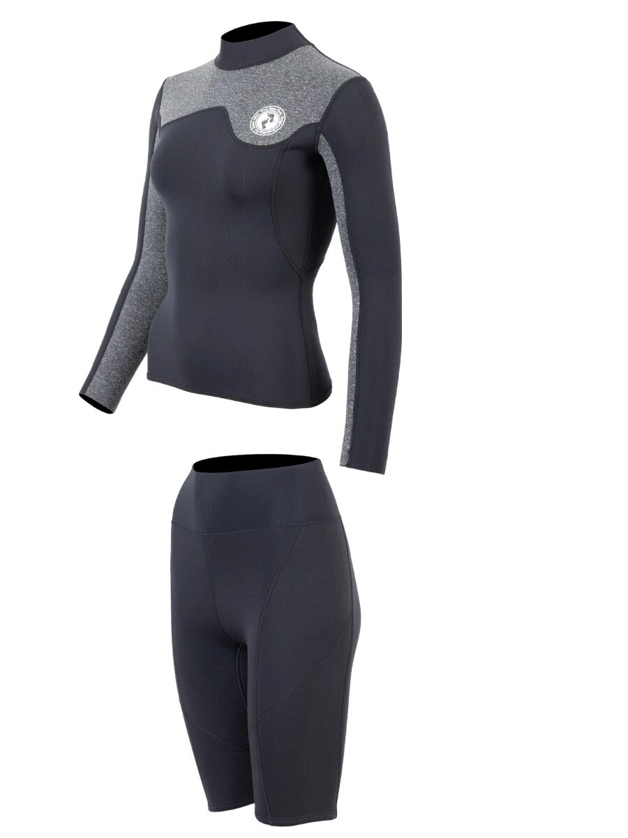 Two Bare Feet Womens Aspect Fleece Lined Zipless Thermal 2.5mm Superstretch Wetsuit Top & Shorts Set (Black/Grey) 5 Two Bare Feet Womens Aspect Fleece Lined Zipless Thermal 2.5mm Superstretch Wetsuit Top & Shorts Set (Black/Grey) - Image 3