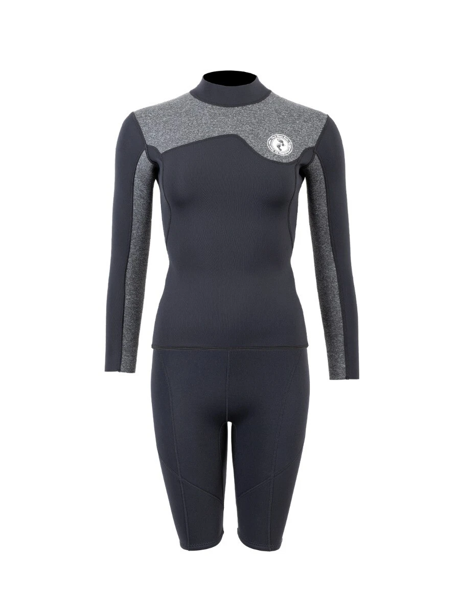 Two Bare Feet Womens Aspect Fleece Lined Zipless Thermal 2.5mm Superstretch Wetsuit Top & Shorts Set (Black/Grey) 3 Two Bare Feet Womens Aspect Fleece Lined Zipless Thermal 2.5mm Superstretch Wetsuit Top & Shorts Set (Black/Grey)