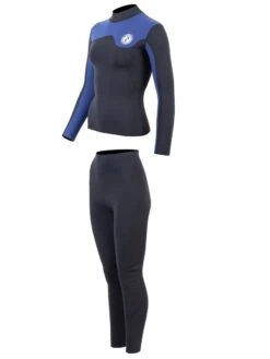 Two Bare Feet Womens Aspect Fleece Lined Zipless Thermal 2.5mm Superstretch Wetsuit Top & Pants Set (Black/Blue) -Dive Master Shop w3s3fr y